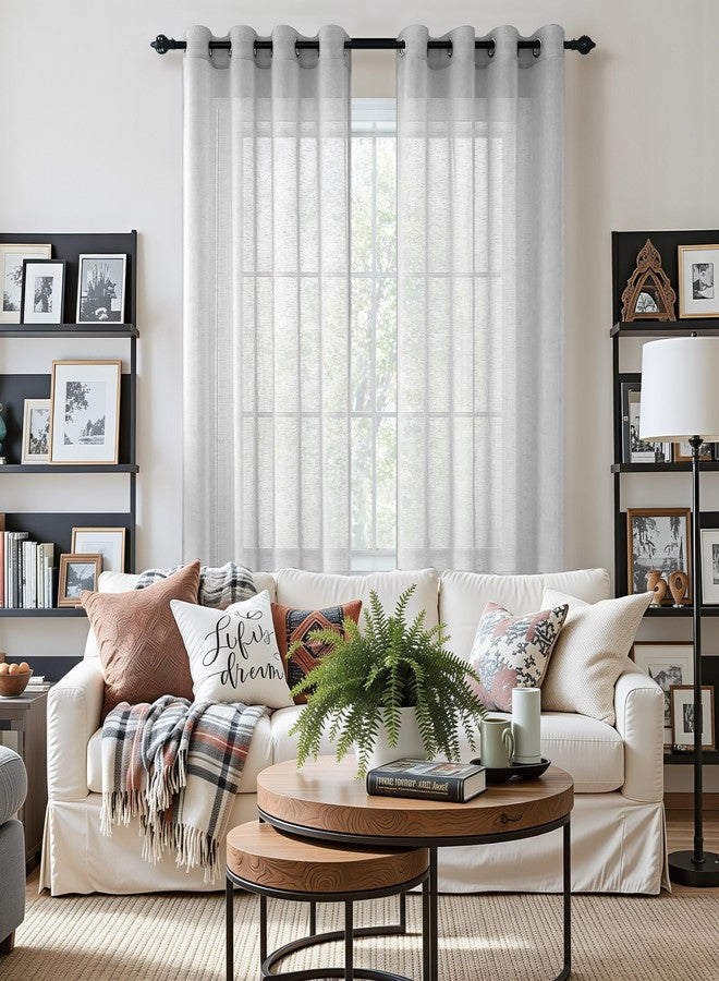 Pitalk ستائر رمادية فاتحة بطول 108 بوصة لغرفة المعيشة، طقم من لوحتين، حلقات معدنية، ستائر شفافة مزخرفة من الكتان، طويلة جدًا، مناسبة للأبواب المنزلقة، غرفة الطعام، السقف العالي، مقاس 52 × 108 بوصة، لون رمادي فضي، طول 9 أقدام - Image 2